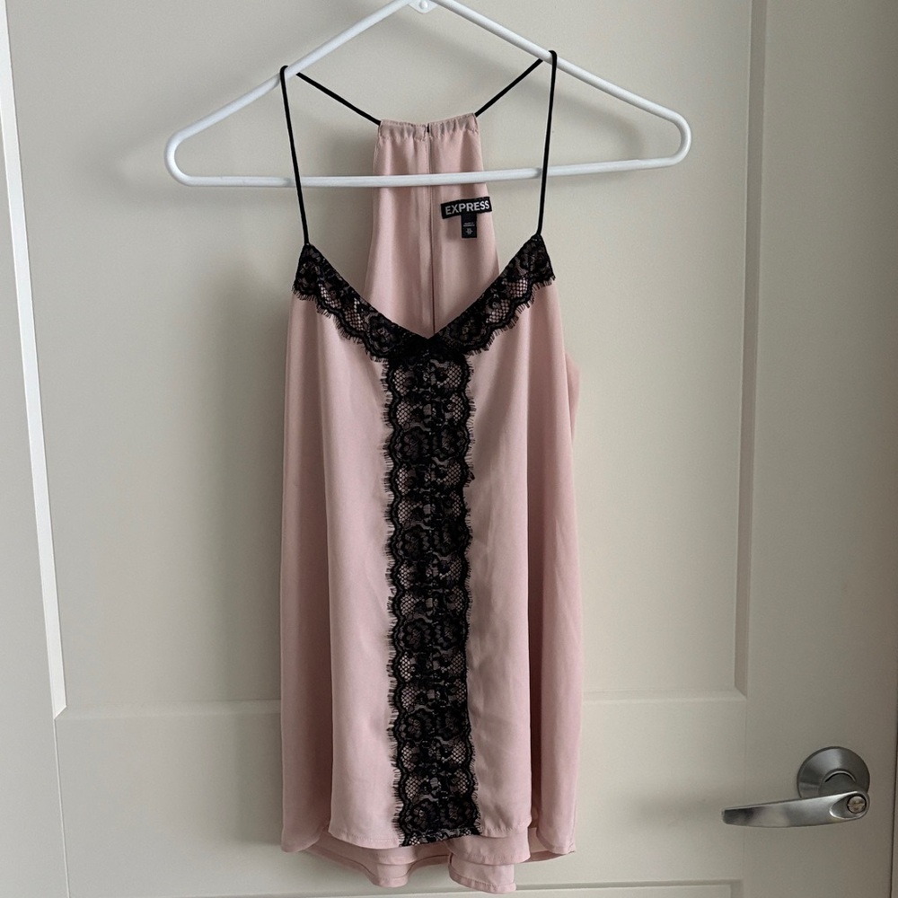 Express Blush Pink Tank with Black Lace Trim